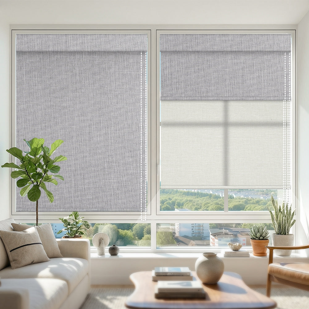 Manual Corded Dual Roller Shades, Blackout & Light Filtering