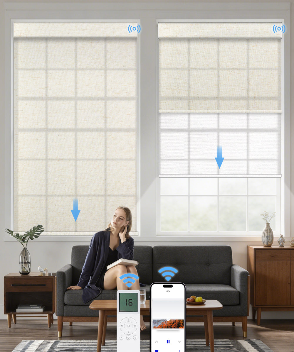 Motorized Dual Roller Shades, Light Filtering & Sheer