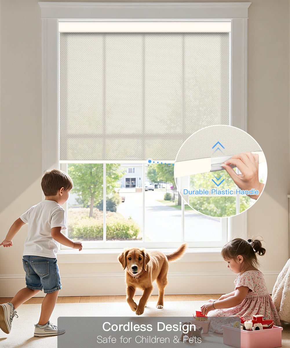 Manual Cordless Light Filtering Roller Shade - Fireproof Fabric