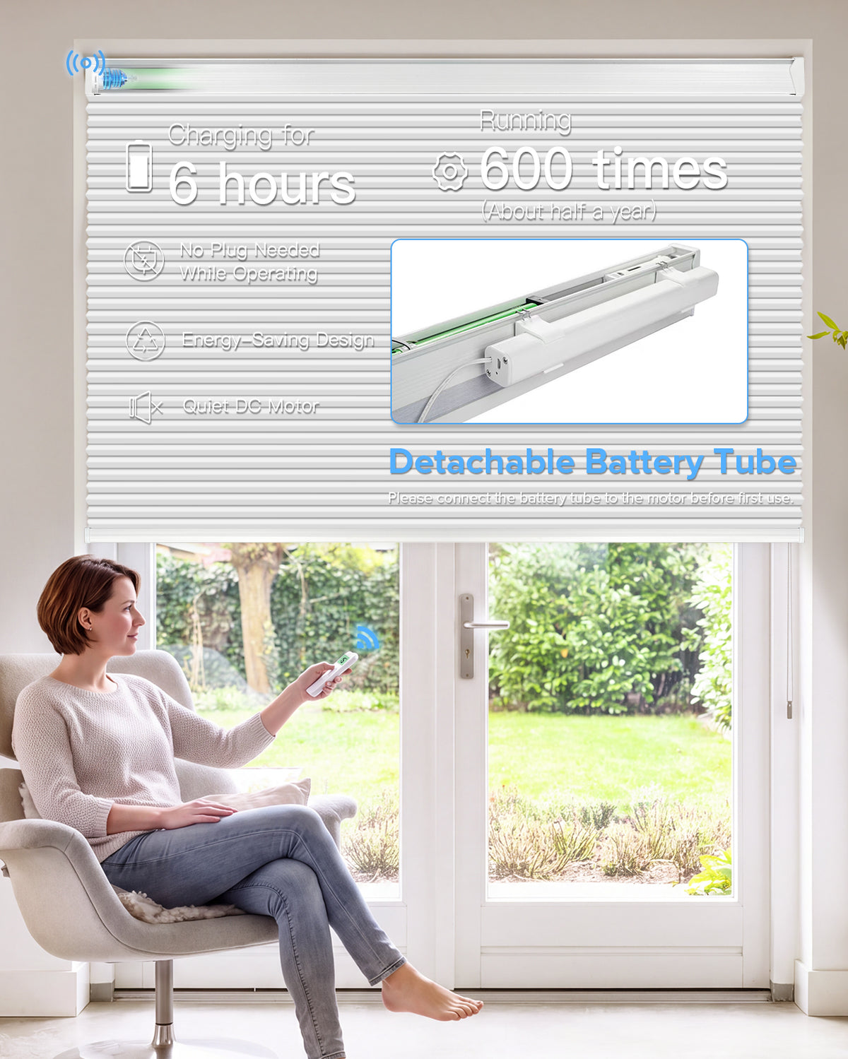 Motorized Blackout Cellular Shade - Room Darkening