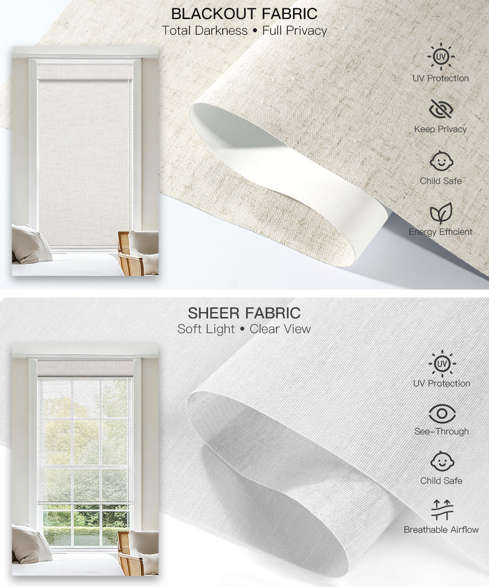 Manual Corded Dual Roller Shades, Blackout & Sheer, Custom Size
