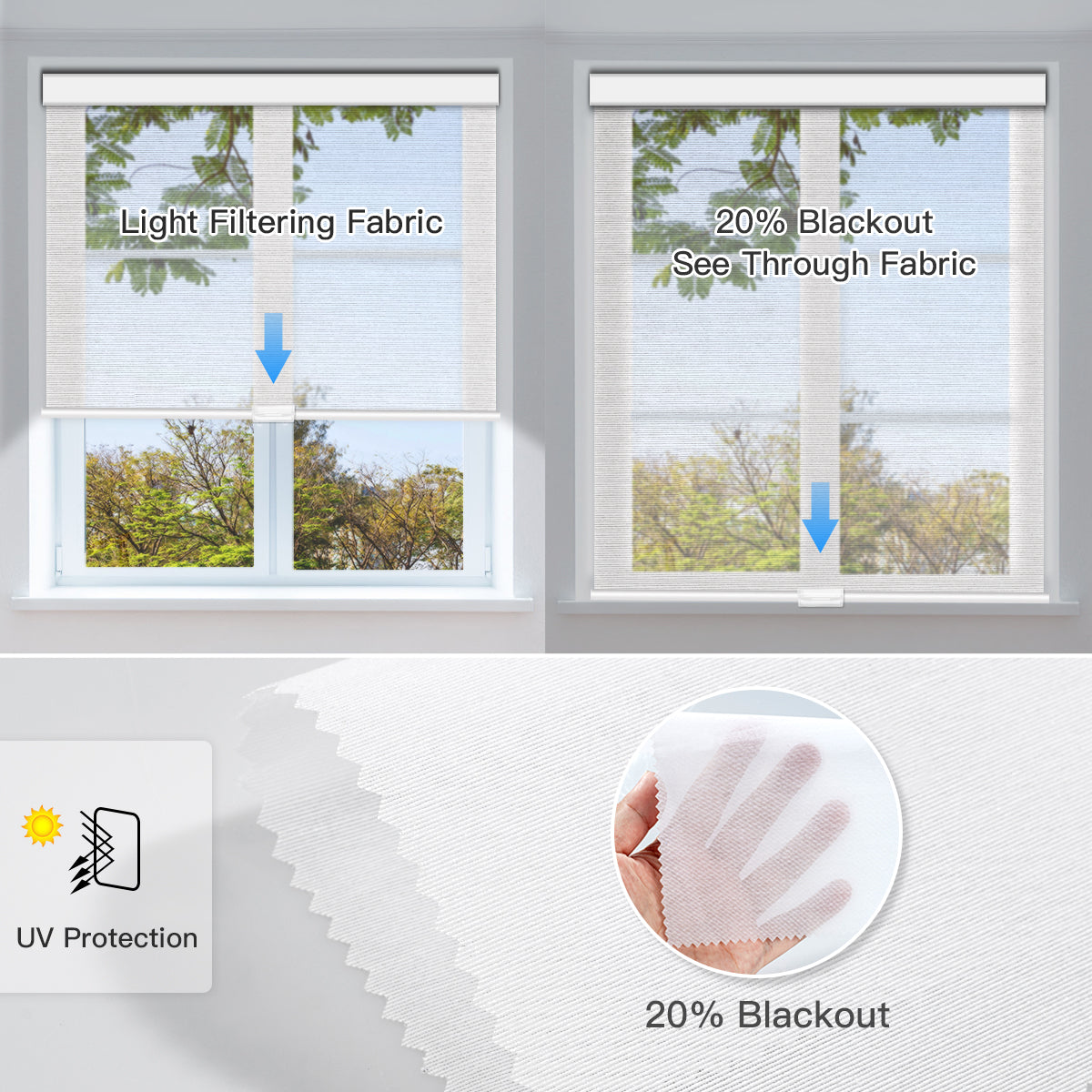 Manual Cordless Light Filtering Roller Shade - Sheer Fabric