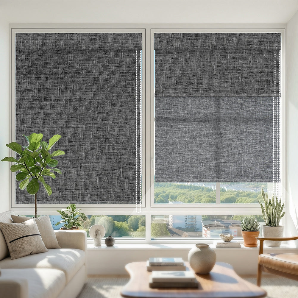 Manual Corded Dual Roller Shades, Blackout & Light Filtering