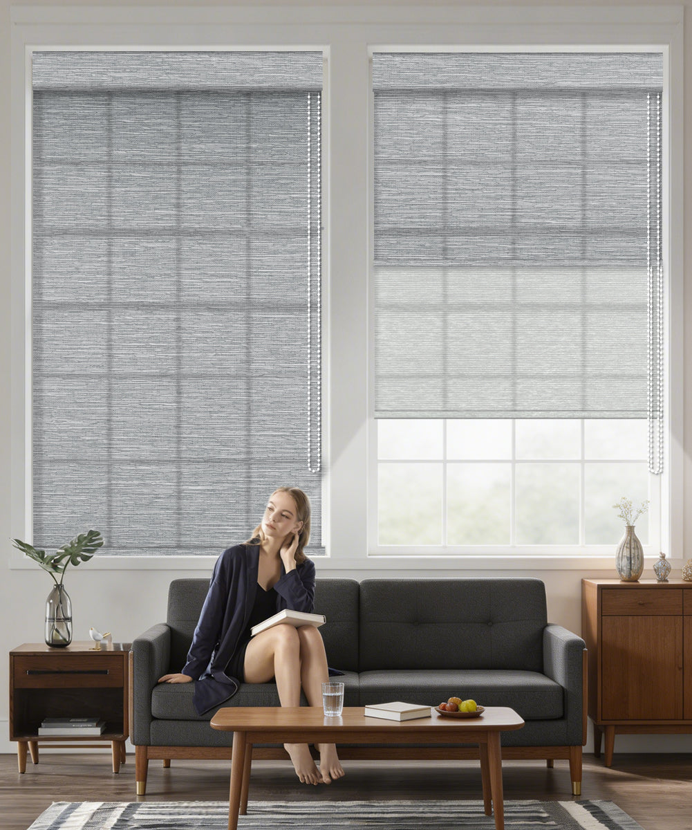Manual Corded Dual Roller Shades, Light Filtering & Sheer