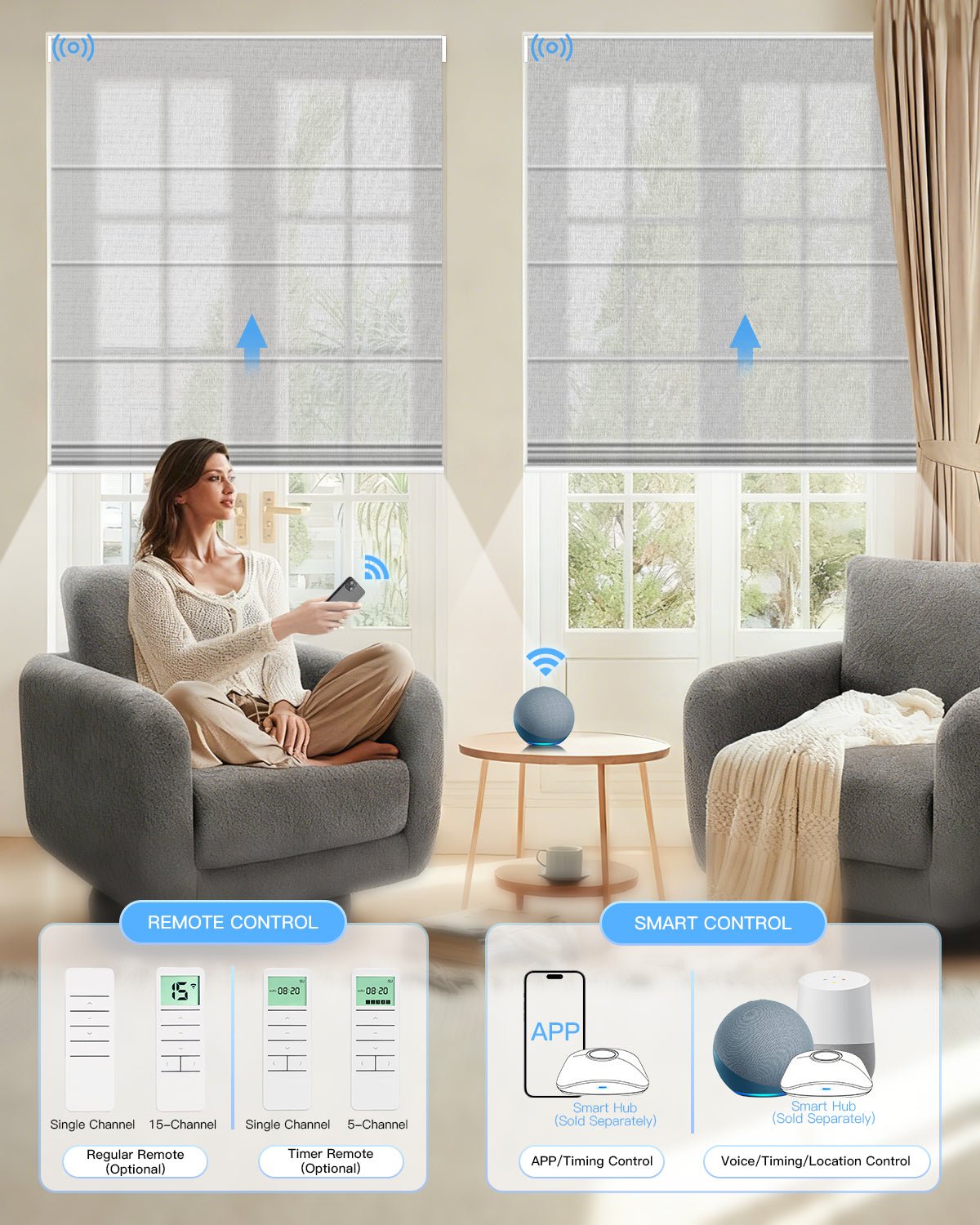 Motorized Roman Shades – Semi Sheer, Customizable - Tokblind